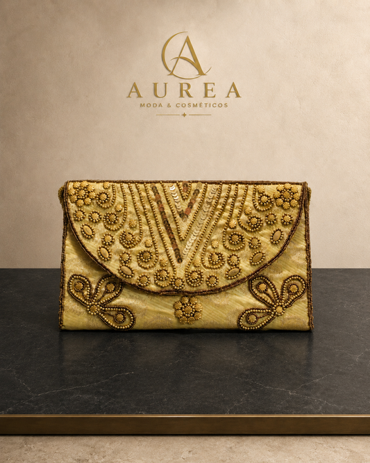 Bolso Clutch Bordado Maharani Dorado