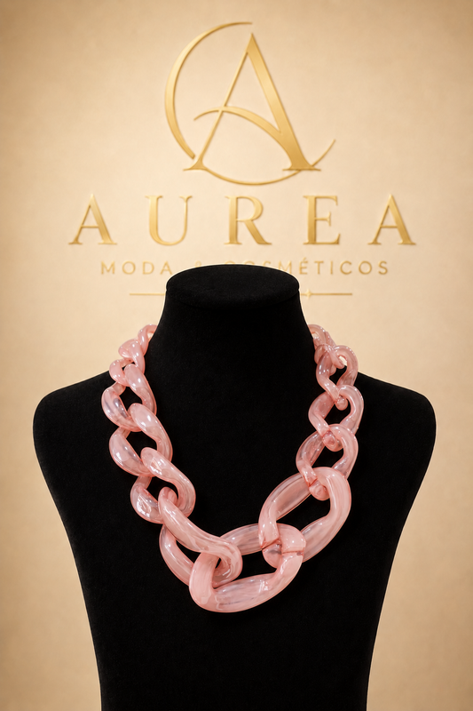 Collar Eslabón Rosa Cristal
