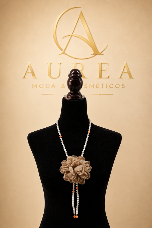 Collar Flor Perla Champagne