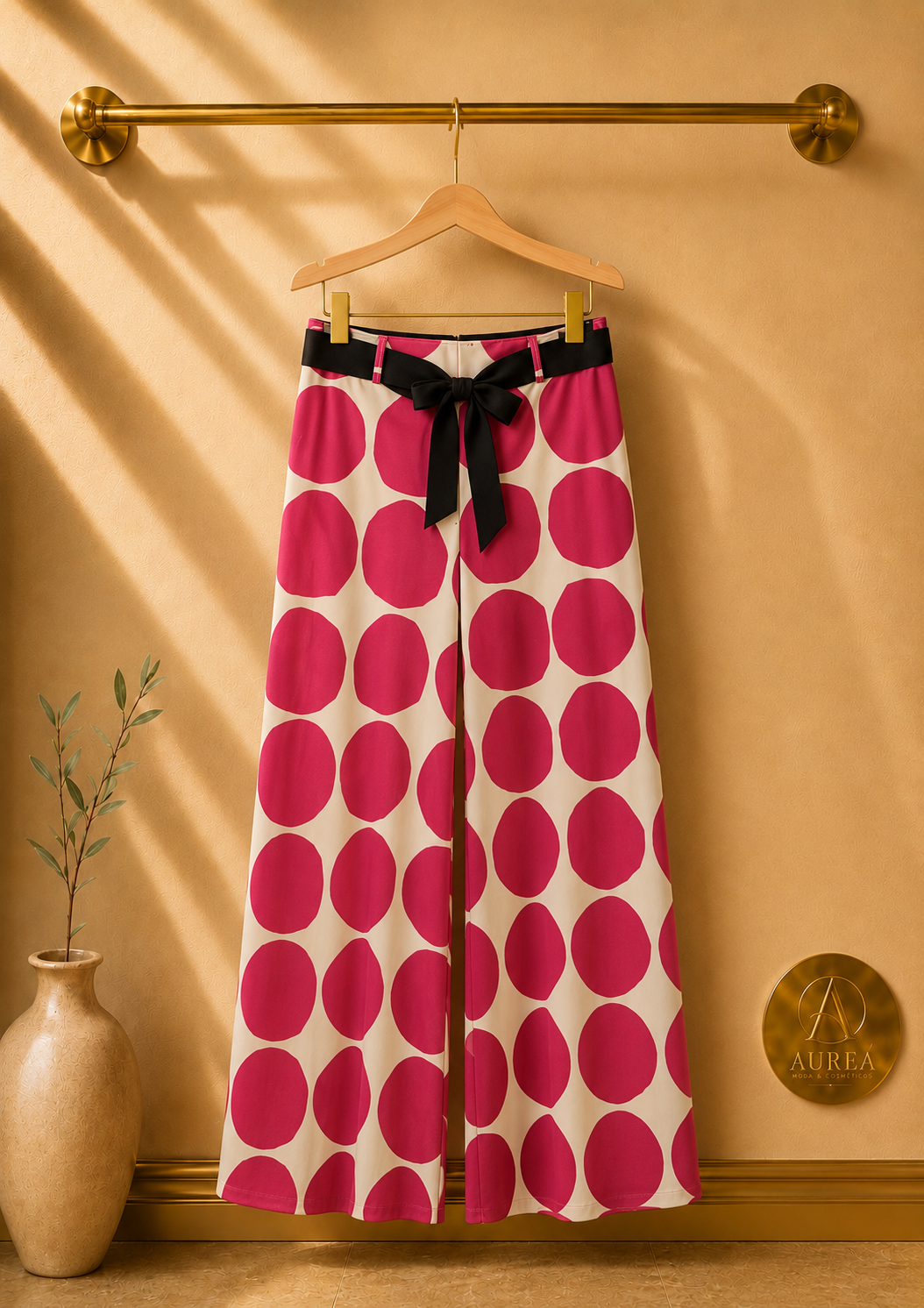 Pantalón Palazzo de Lunares con Cinturón de Lazo