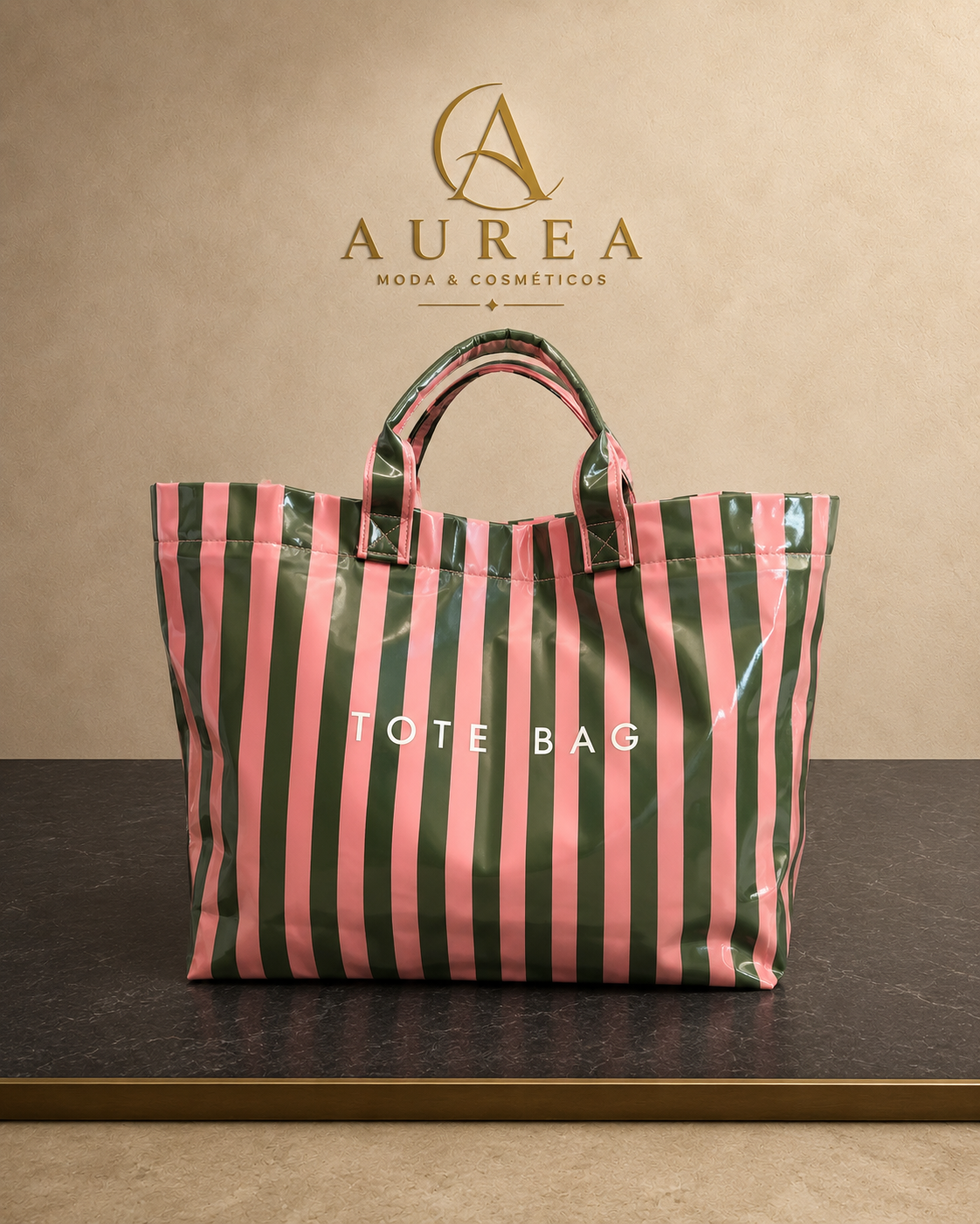 Bolso Tote Rayas Verde y Rosa