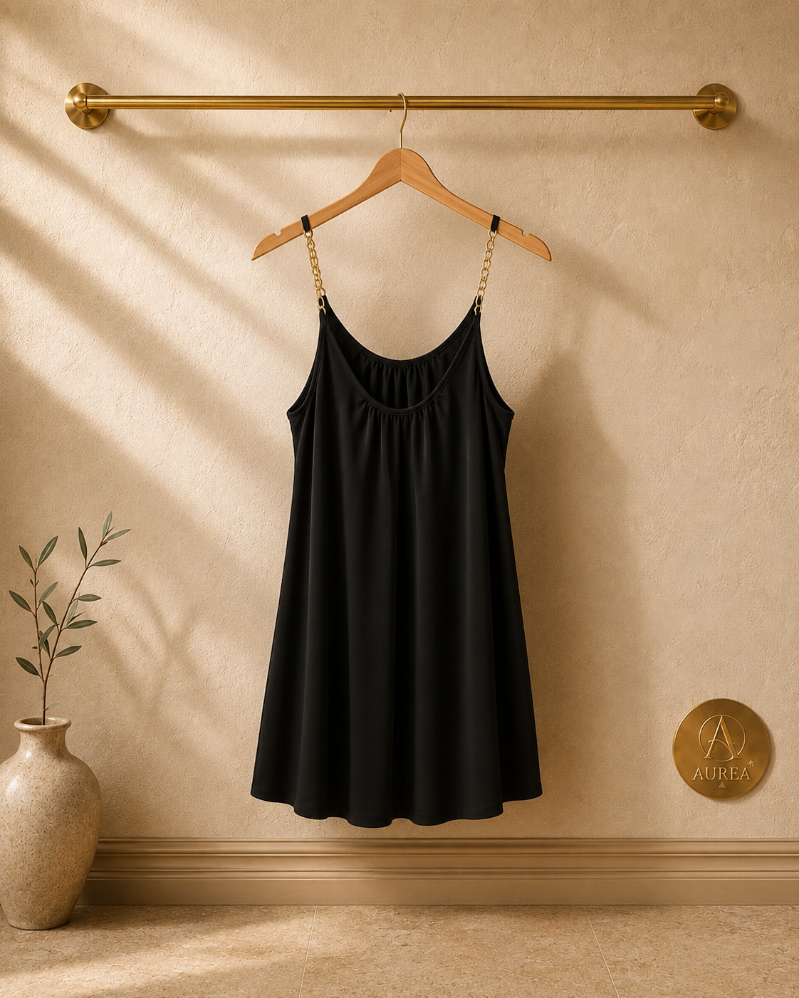 Vestido negro con tirantes de cadena