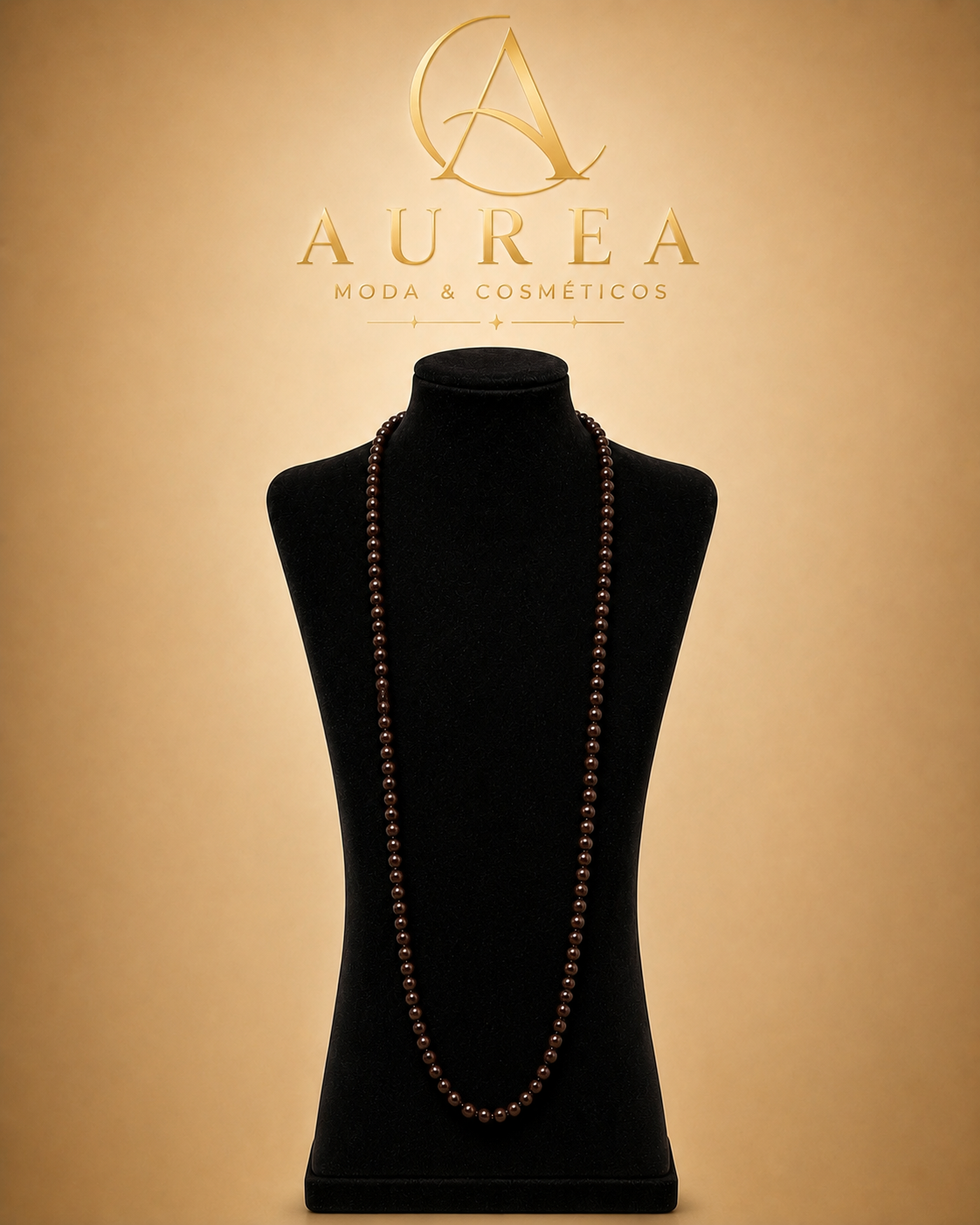 Collar Largo de Cuentas Marrón