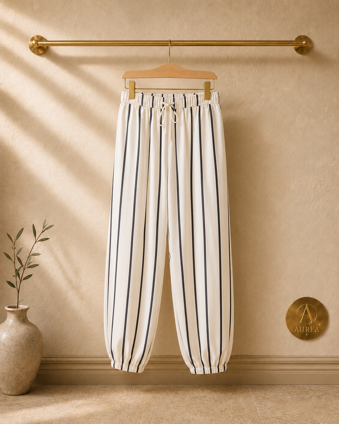 Pantalón fluido rayas marfil