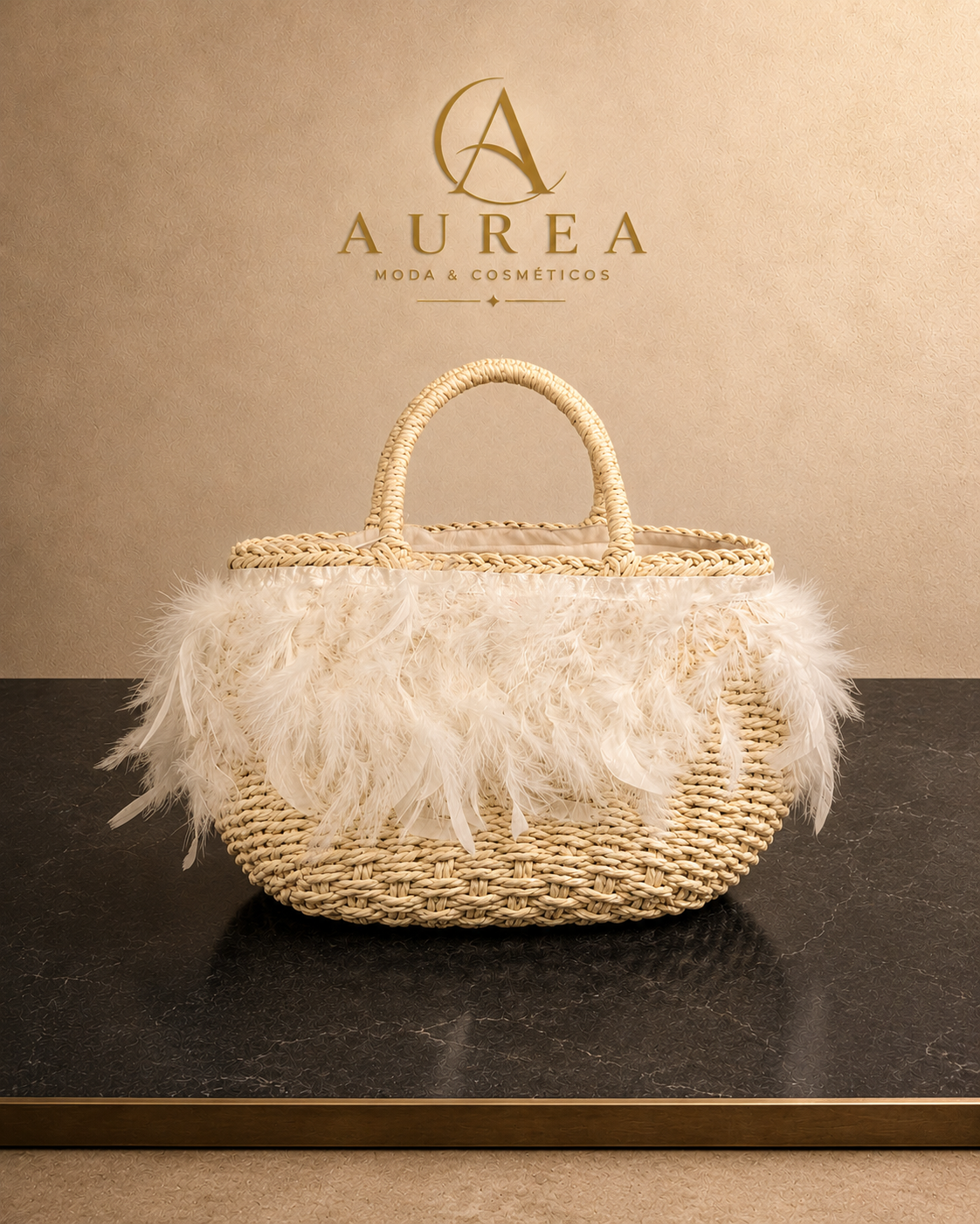 Bolso Cesta Plumas Blanco