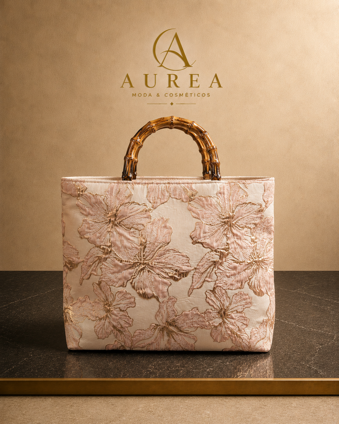 Bolso Floral con Asa Bambú
