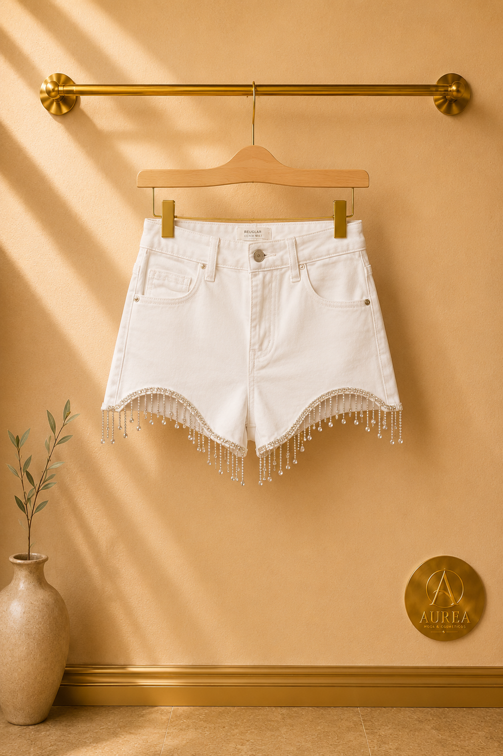 Shorts Denim con Flecos Brillantes