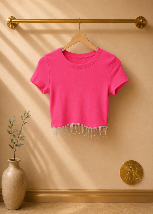 Top Crop con Flecos Brillantes