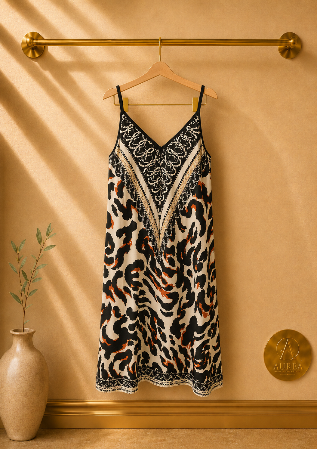 Vestido de Tirantes Animal Print con Cenefa