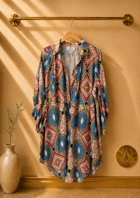 Vestido camisero estampado mosaico multicolor