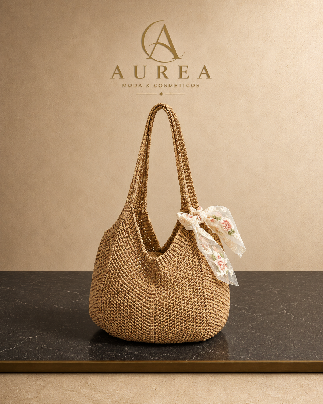 Bolso Crochet Camel con Lazo